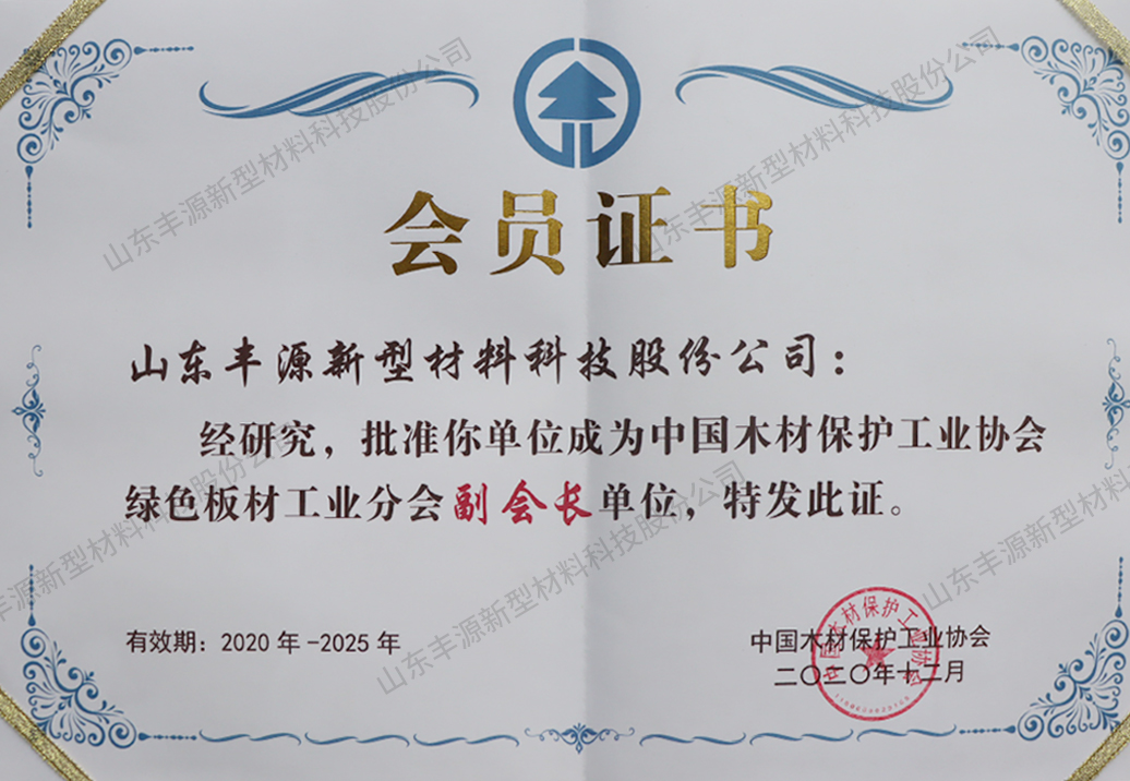 中国木材保护工业协会绿色板材工业分会副会长单位